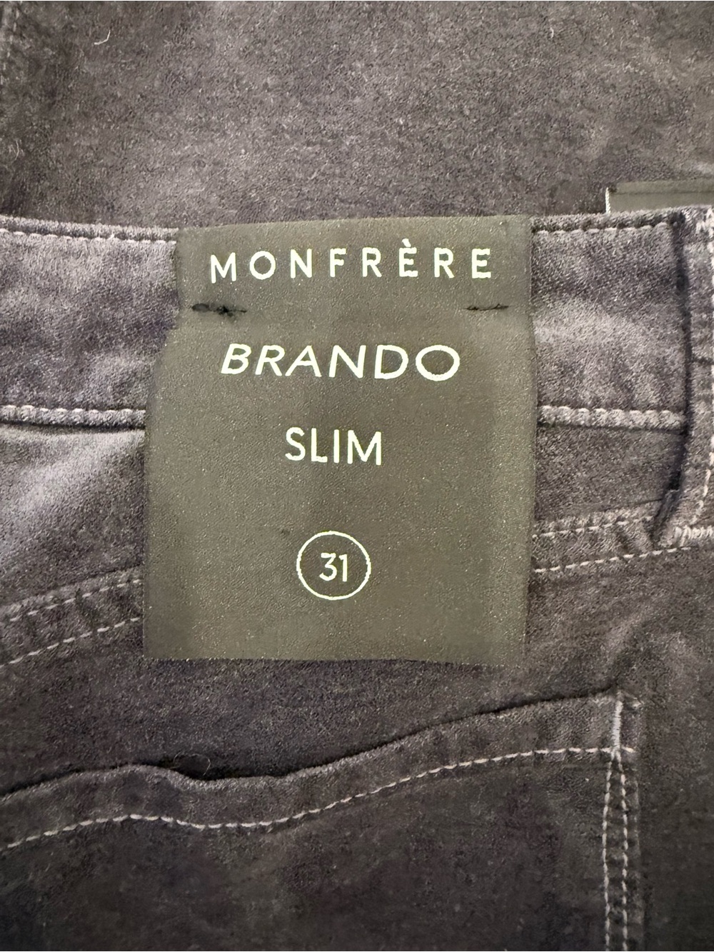 MONFRÈRE Brando Slim Velvet Jeans Men’s 31 Charcoal Black Japanese Denim